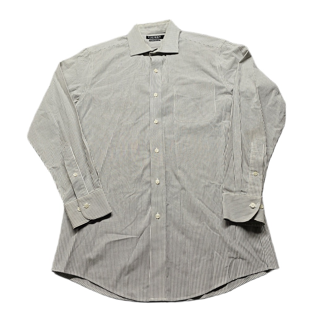 Lauren Ralph Lauren Dress Shirt Men 15.5 White Striped Non-Iron Stretch Slim Fit